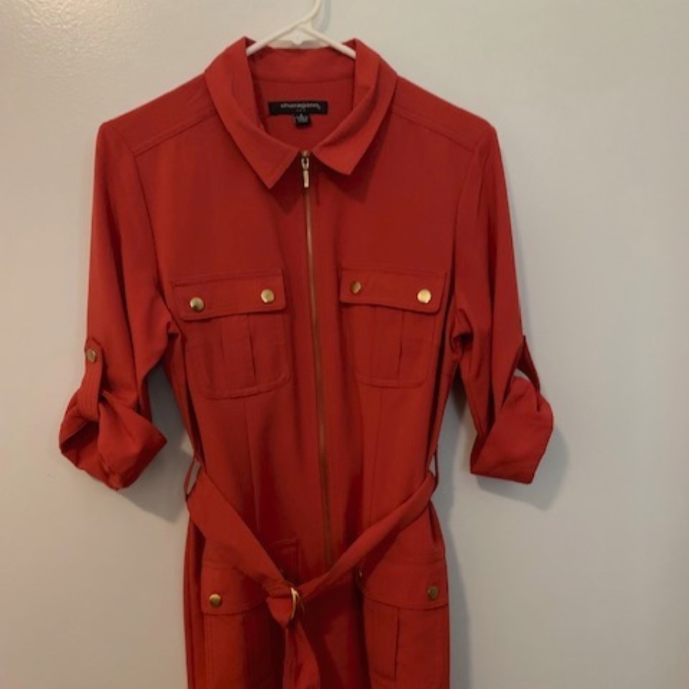 Shirt Dress With Adjustable Belt, Size 8, Pumpkin Color,